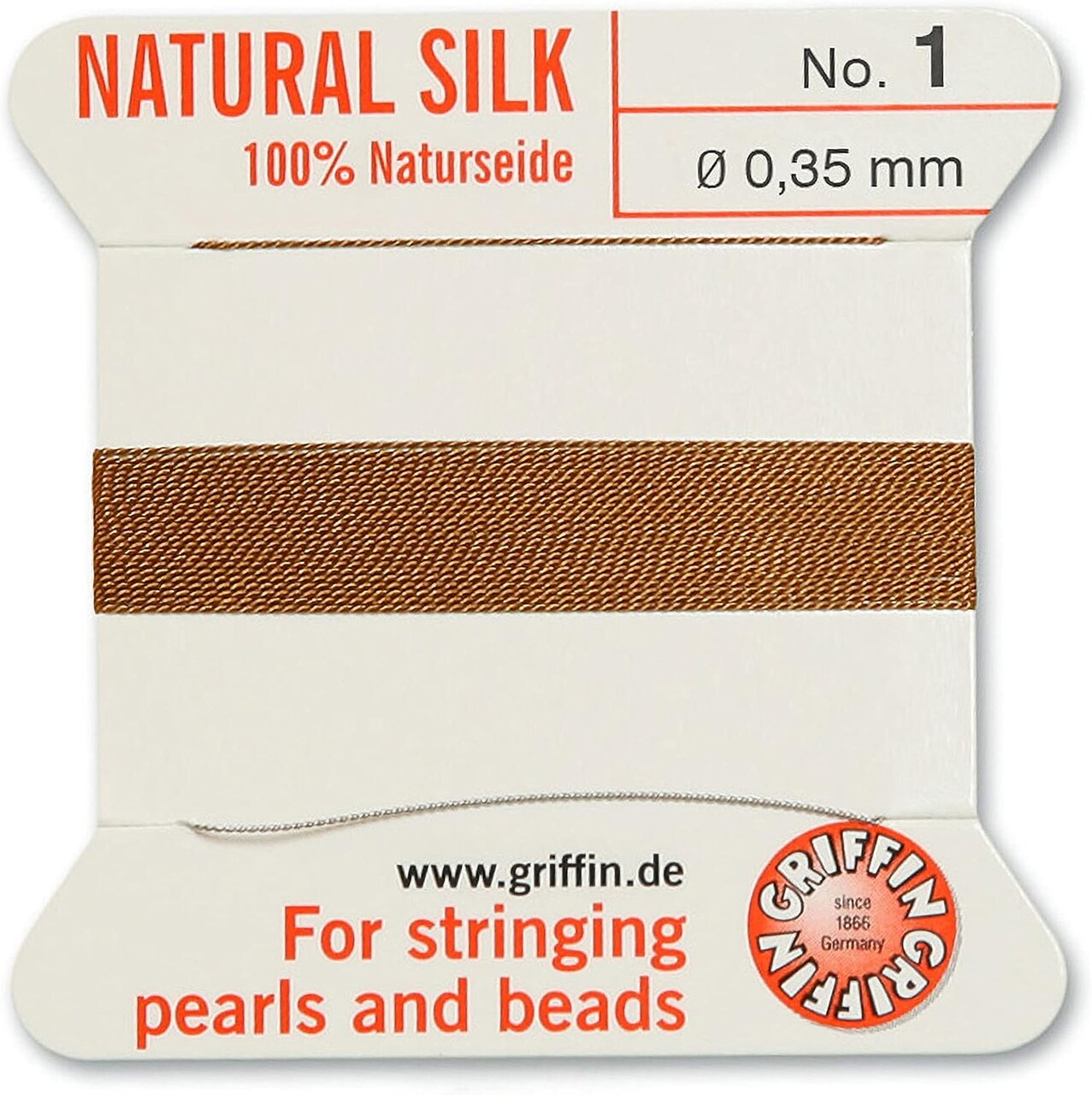 Griffin Silk Bead Cord Perlseide – Size 1 (0.35mm) – 2 Meters per Card – Stainless Steel Needle Attached – for Knotting Pearls, Gemstones, Crystals and Beads